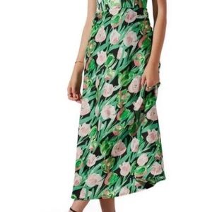 Astr Green and Pink Floral Maxi Skirt